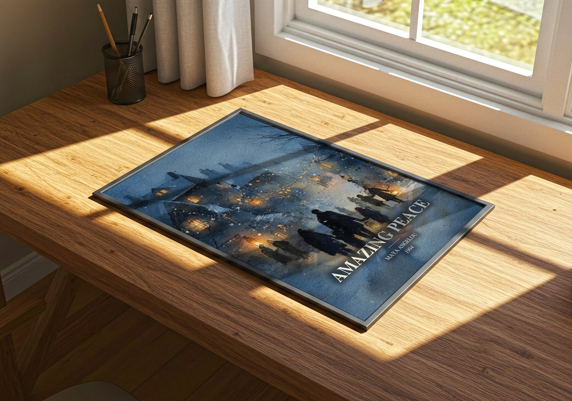 Amazing Peace watercolour book poster framed on wall – poetry wall art