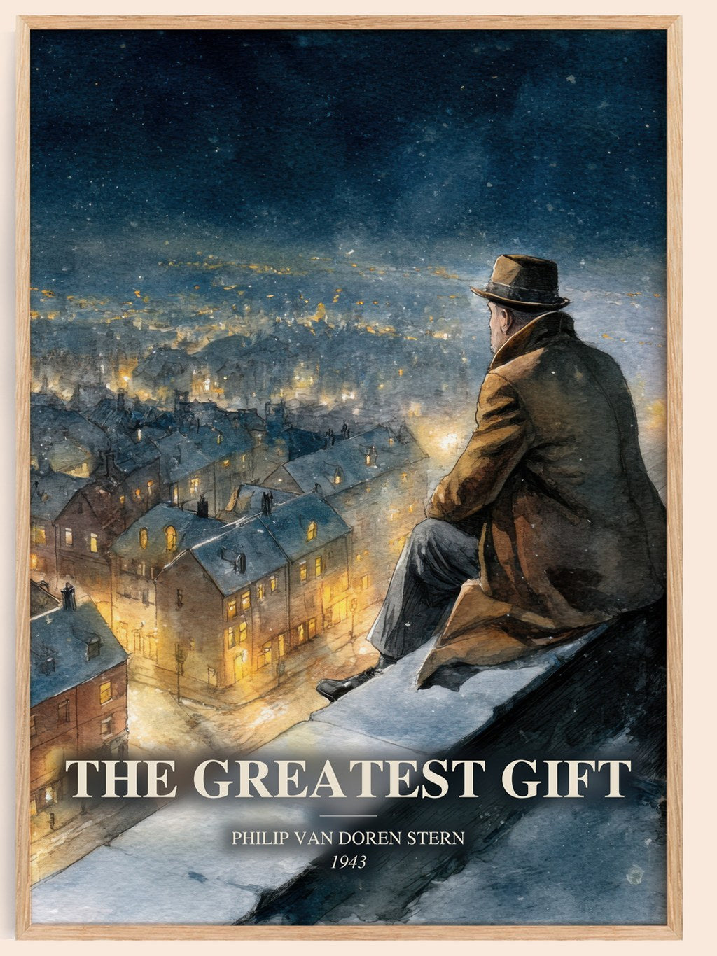 The Greatest Gift watercolour book poster by Philip Van Doren Stern – framed literary art print