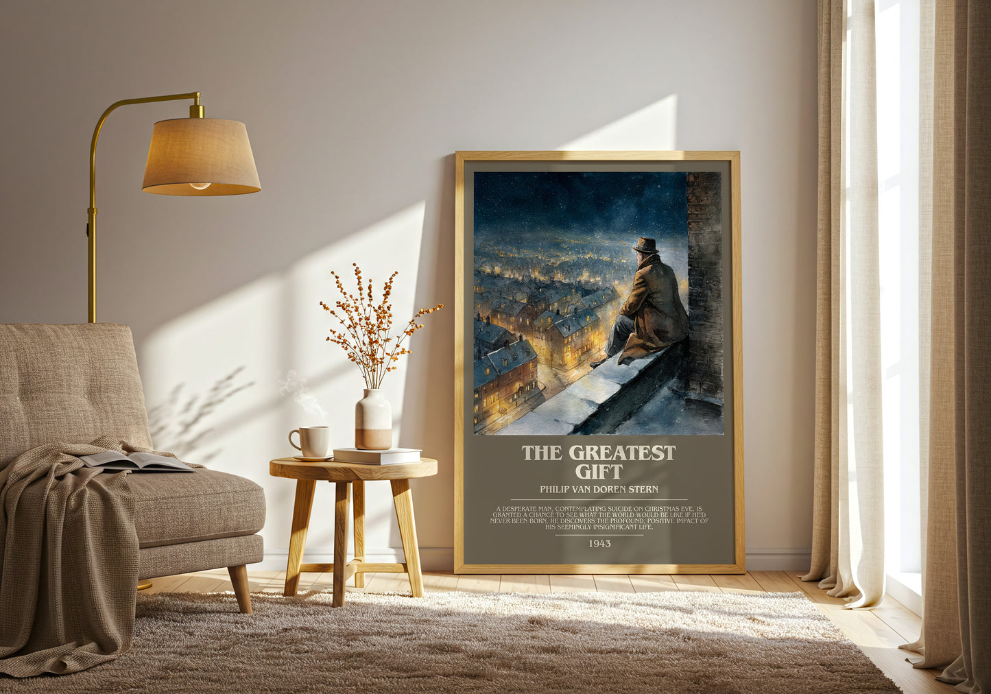 The Greatest Gift bookish print framed by window – literary home decor