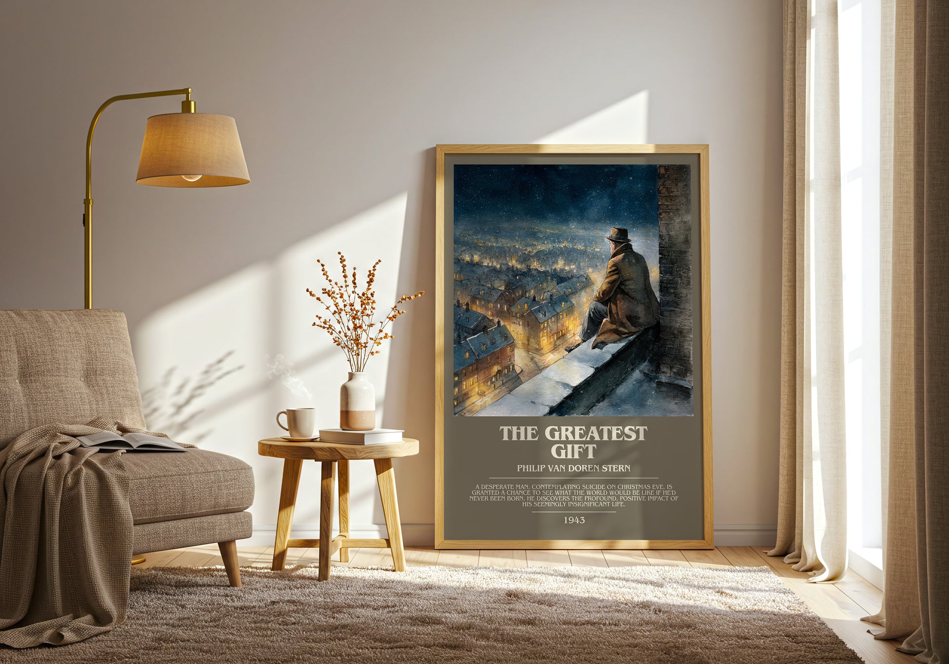 The Greatest Gift bookish print framed by window – literary home decor