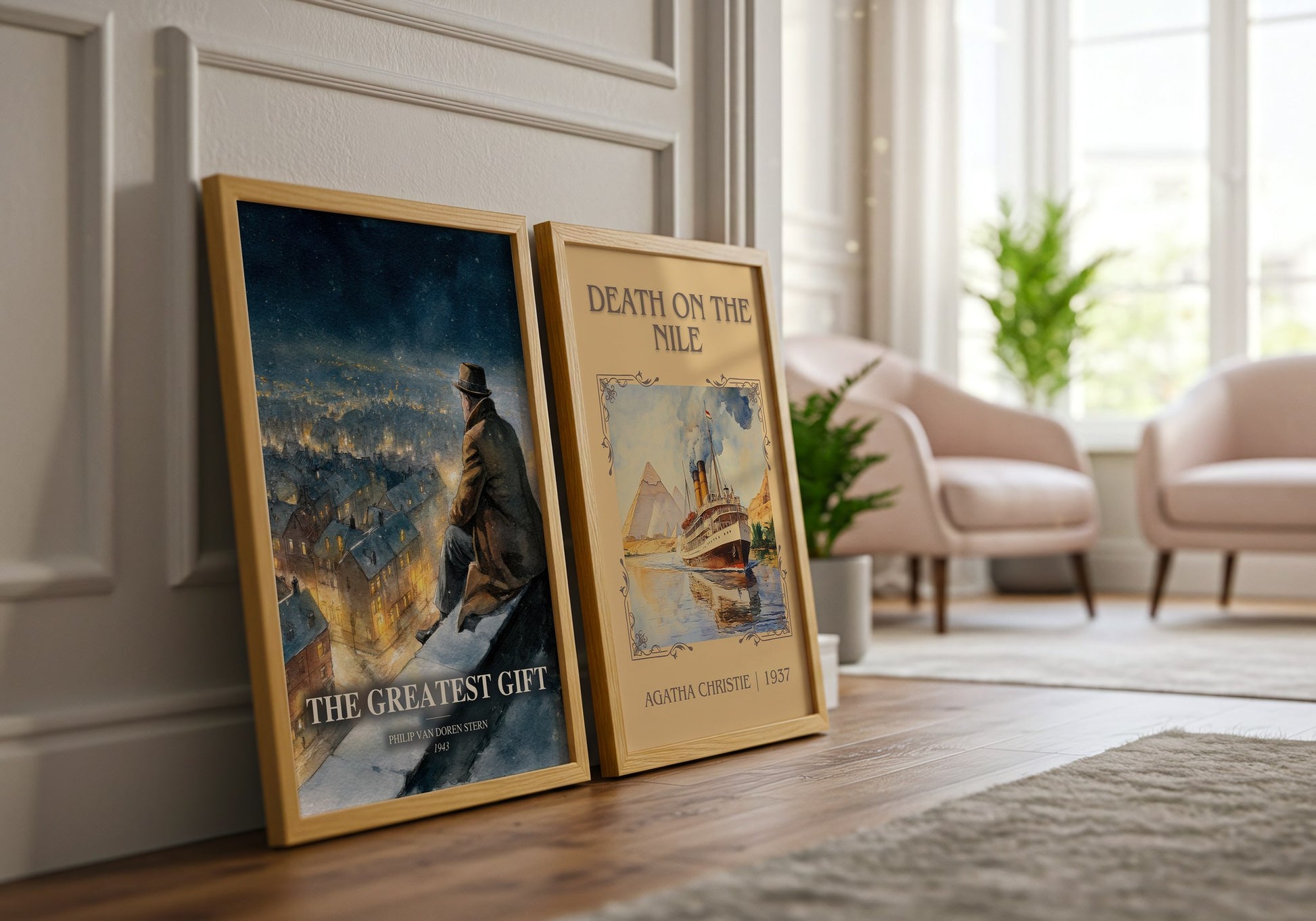 The Greatest Gift watercolour print framed by window – literary home decor