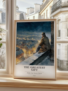 The Greatest Gift Book Cover Poster by Philip Van Doren Stern – framed print by a bright window