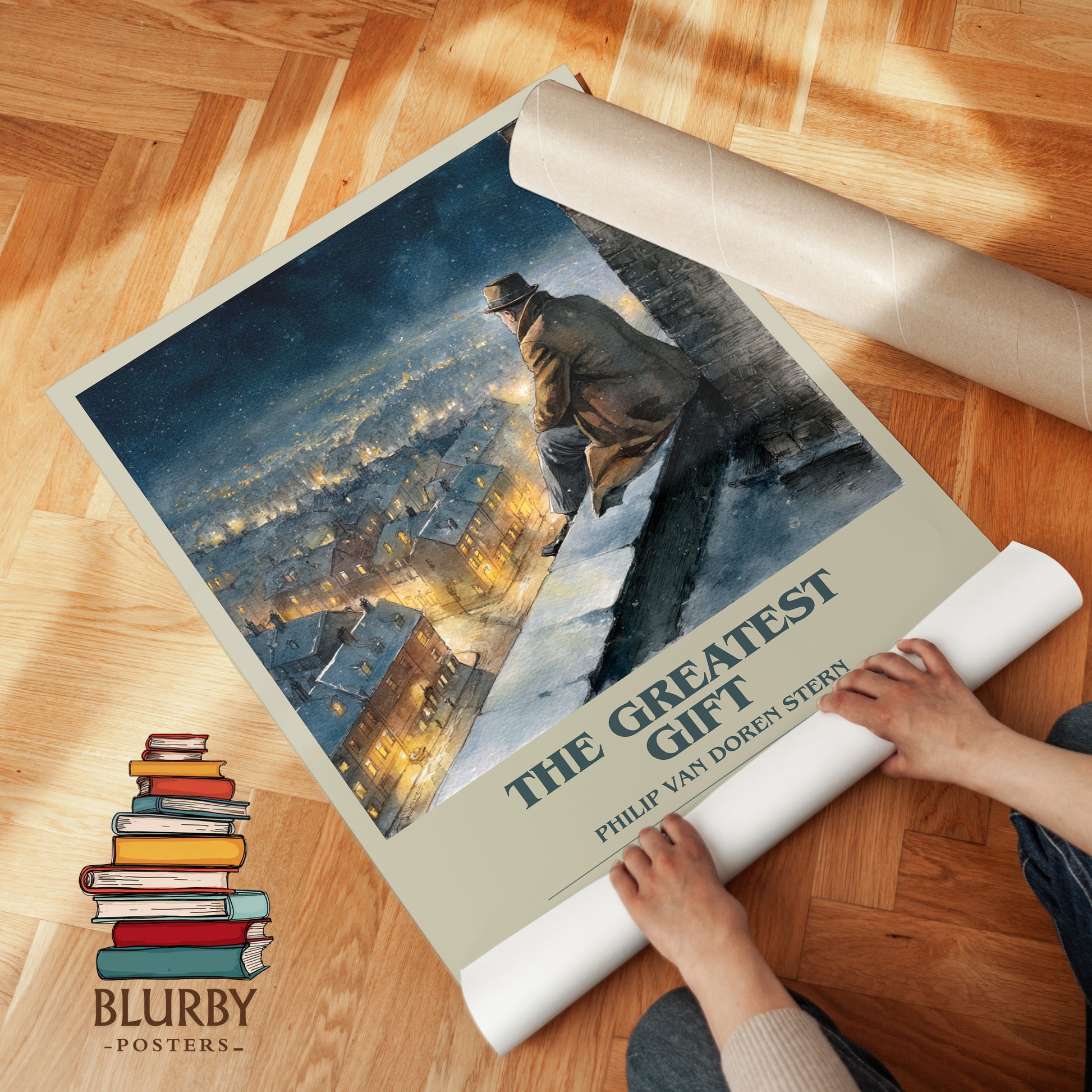 The Greatest Gift bookish print on bookshelf – Philip Van Doren Stern fan gift