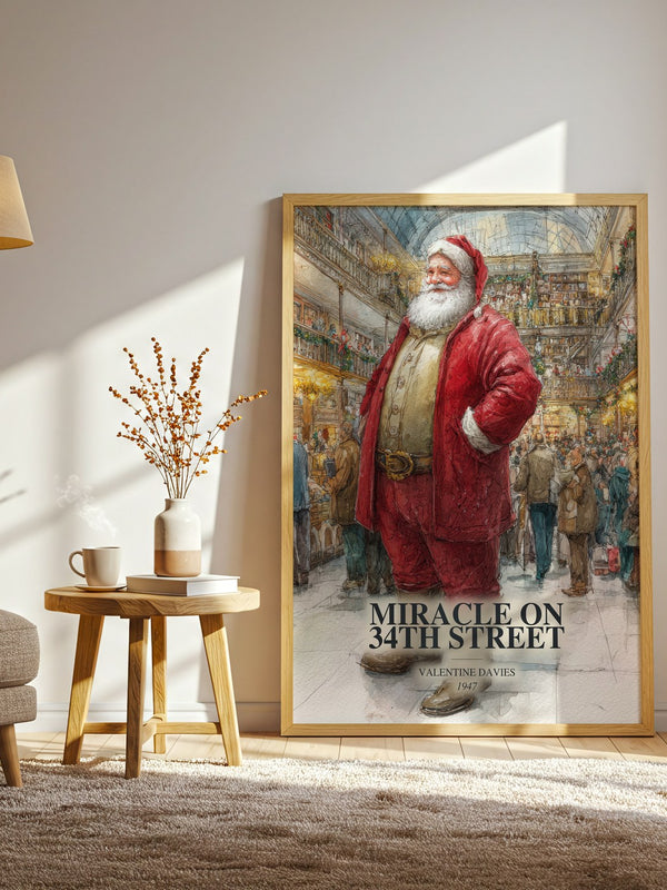Miracle On 34Th Street watercolour print in frame leaning in hallway – childrens wall art