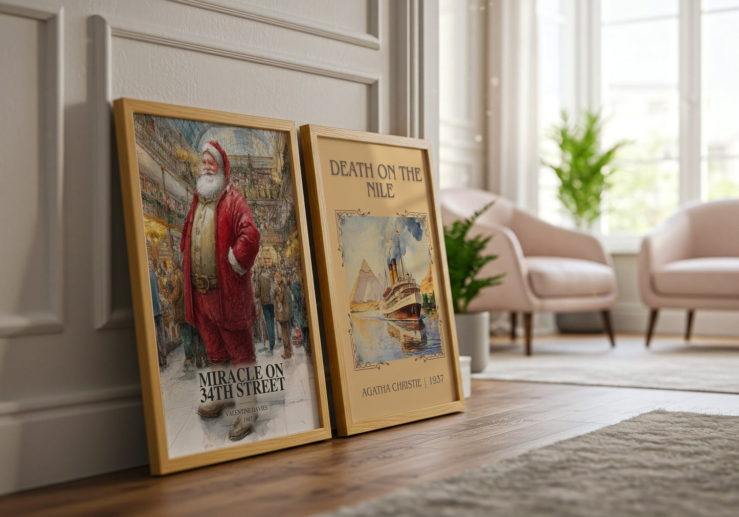 Miracle On 34Th Street watercolour print framed by window – literary home decor