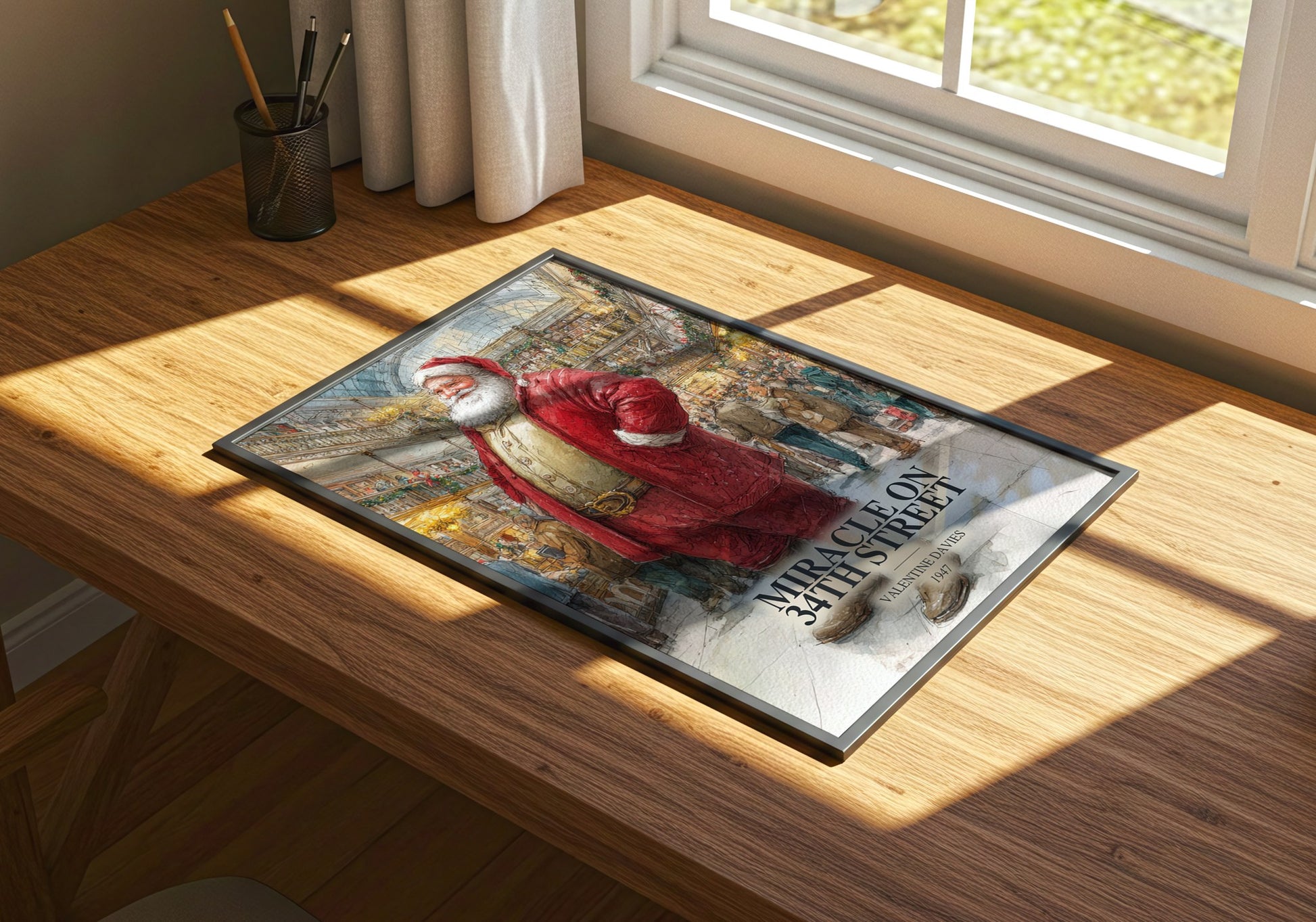 Miracle On 34Th Street watercolour book poster framed on wall – childrens wall art