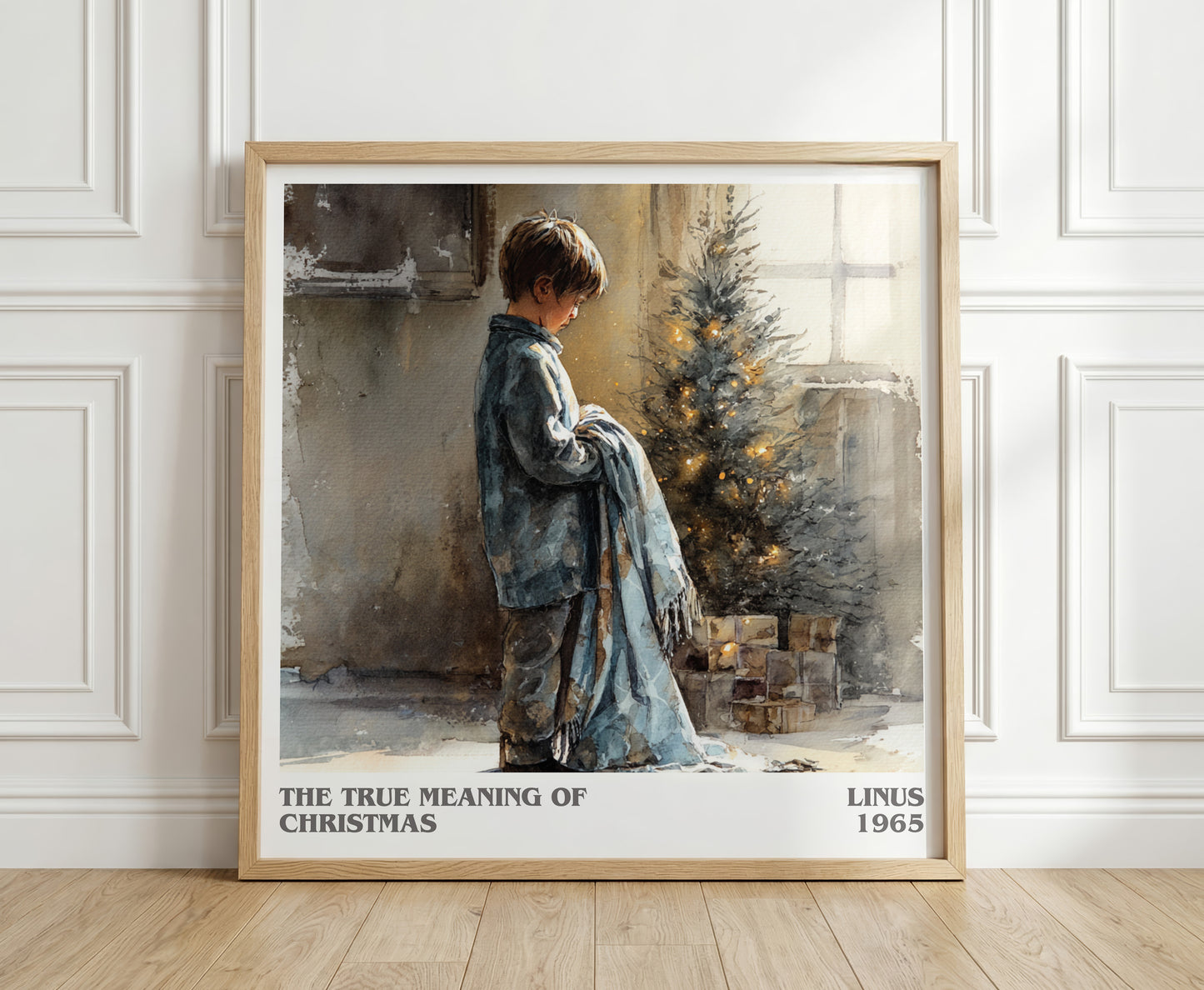 The True Meaning Of Christmas literary print in frame leaning in hallway – childrens wall art