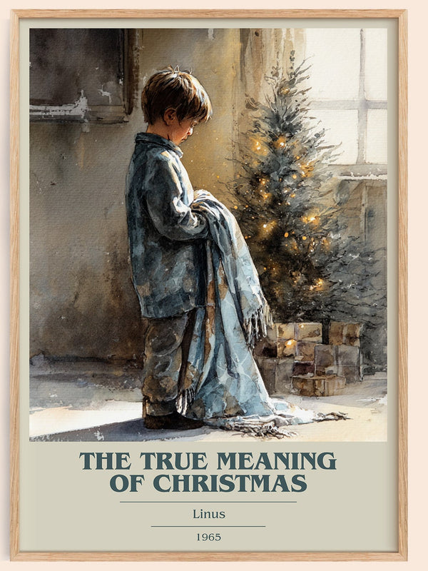 The True Meaning Of Christmas book cover book poster by Linus – framed literary art print