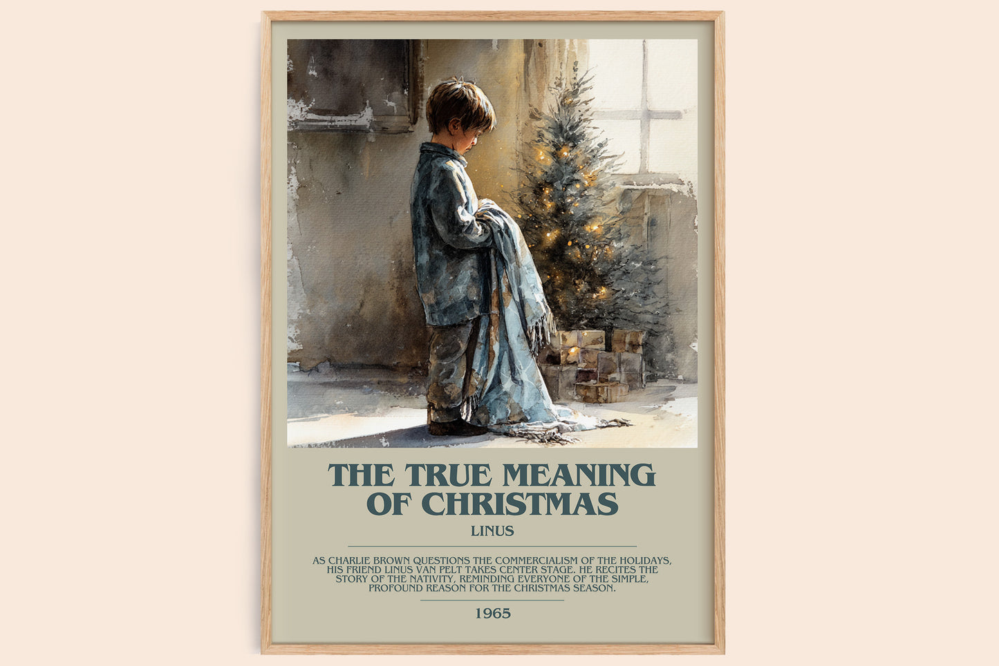 The True Meaning Of Christmas bookish book poster by Linus – framed literary art print