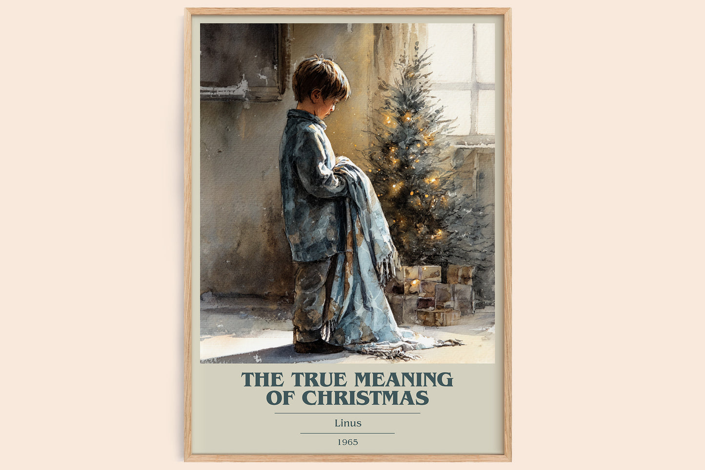 The True Meaning Of Christmas book cover book poster by Linus – framed literary art print
