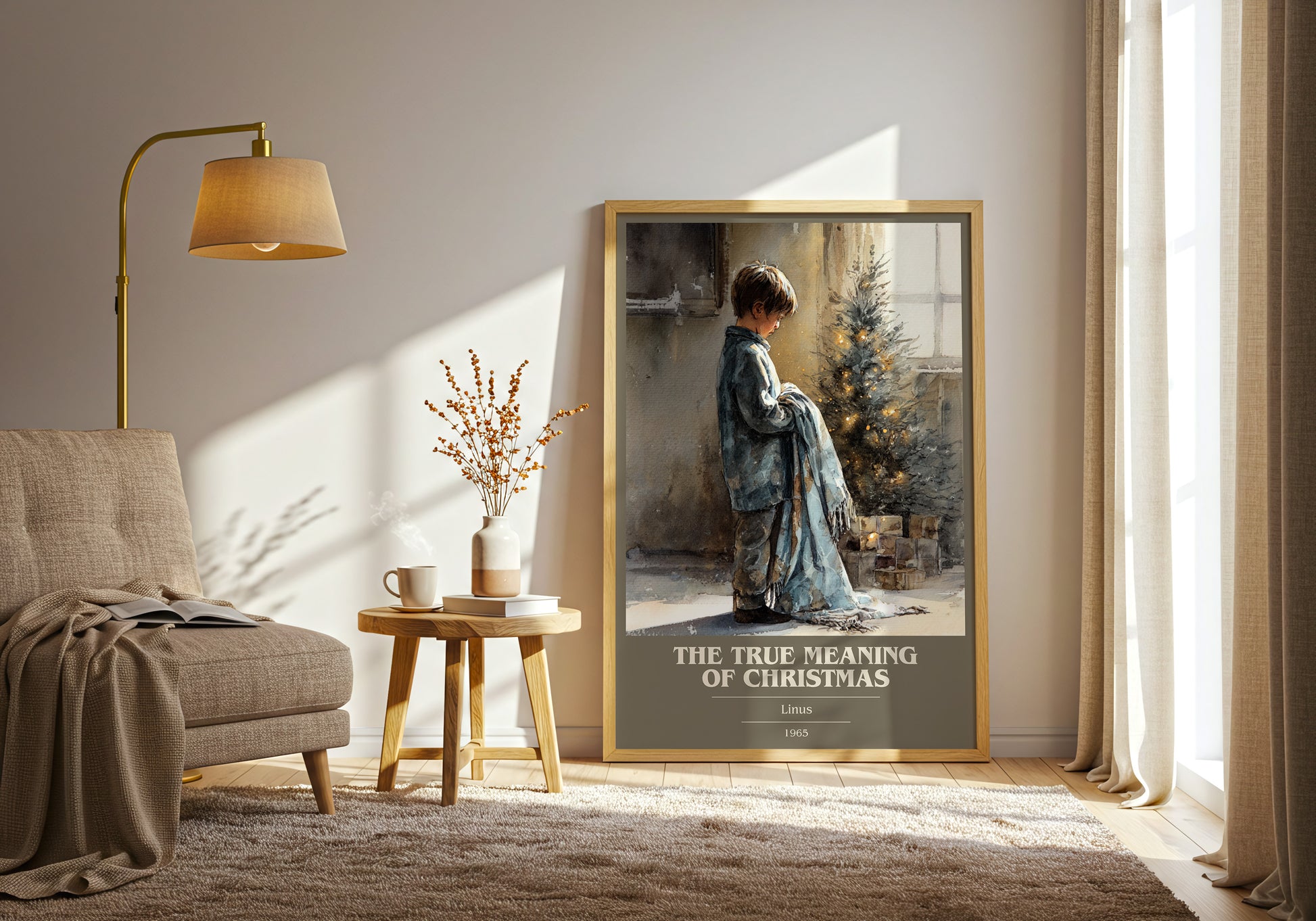 The True Meaning Of Christmas book cover print framed by window – literary home decor
