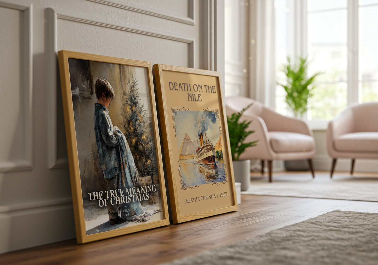 The True Meaning Of Christmas watercolour print framed by window – literary home decor