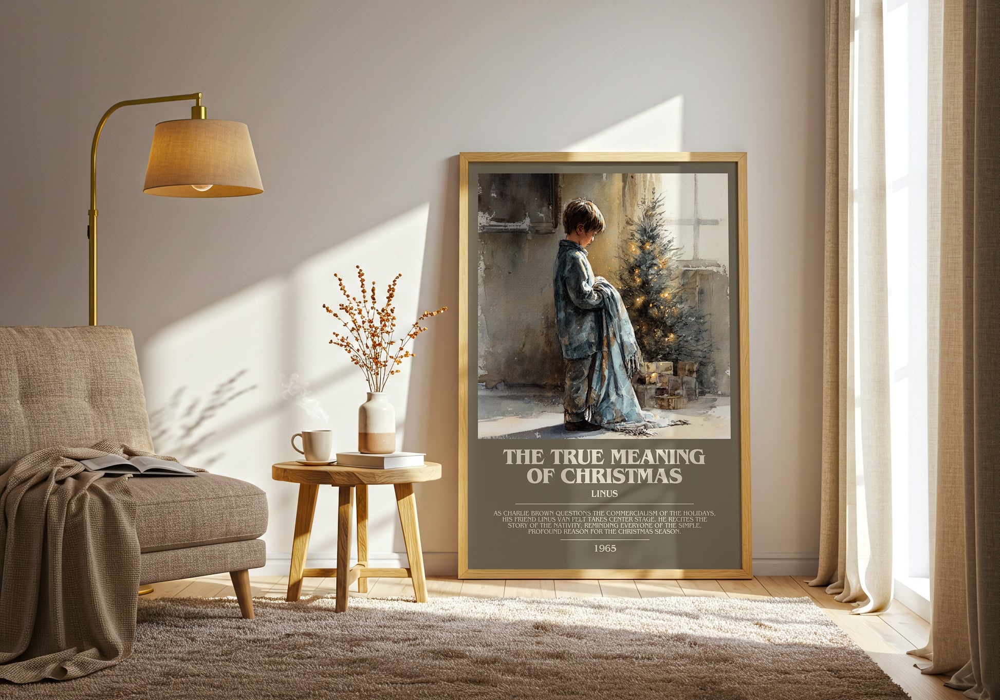 The True Meaning Of Christmas bookish print framed by window – literary home decor