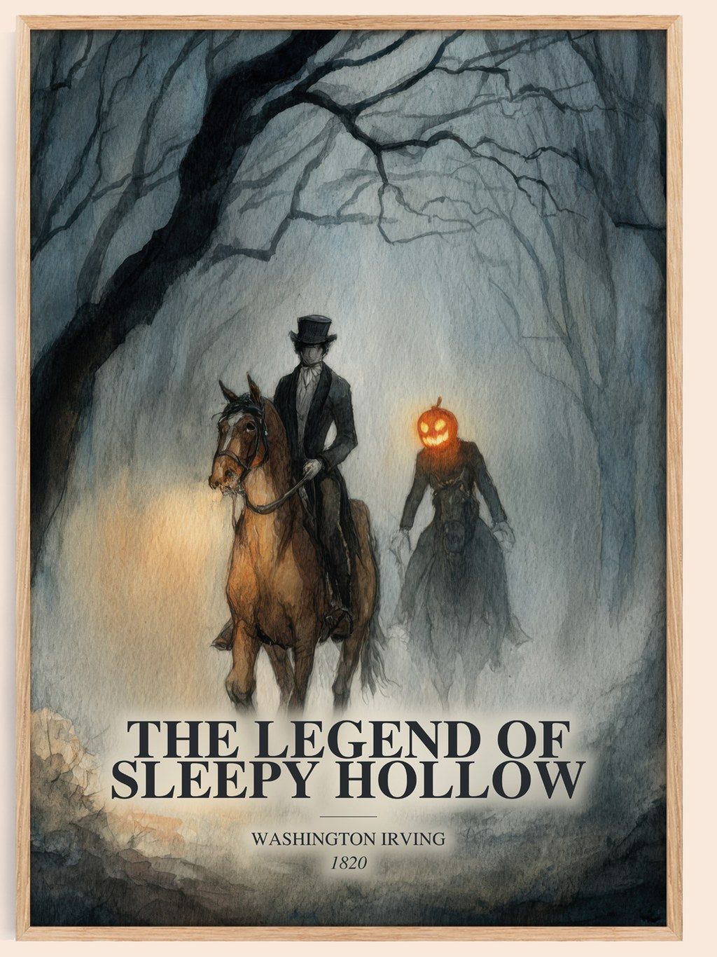 The Legend Of Sleepy Hollow watercolour book poster by Washington Irving – framed literary art print
