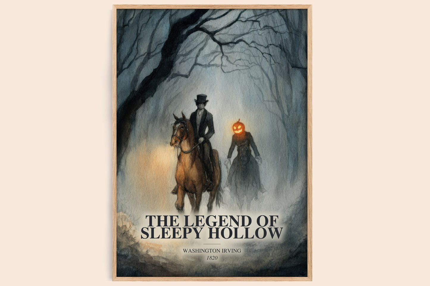 The Legend Of Sleepy Hollow watercolour book poster by Washington Irving – framed literary art print