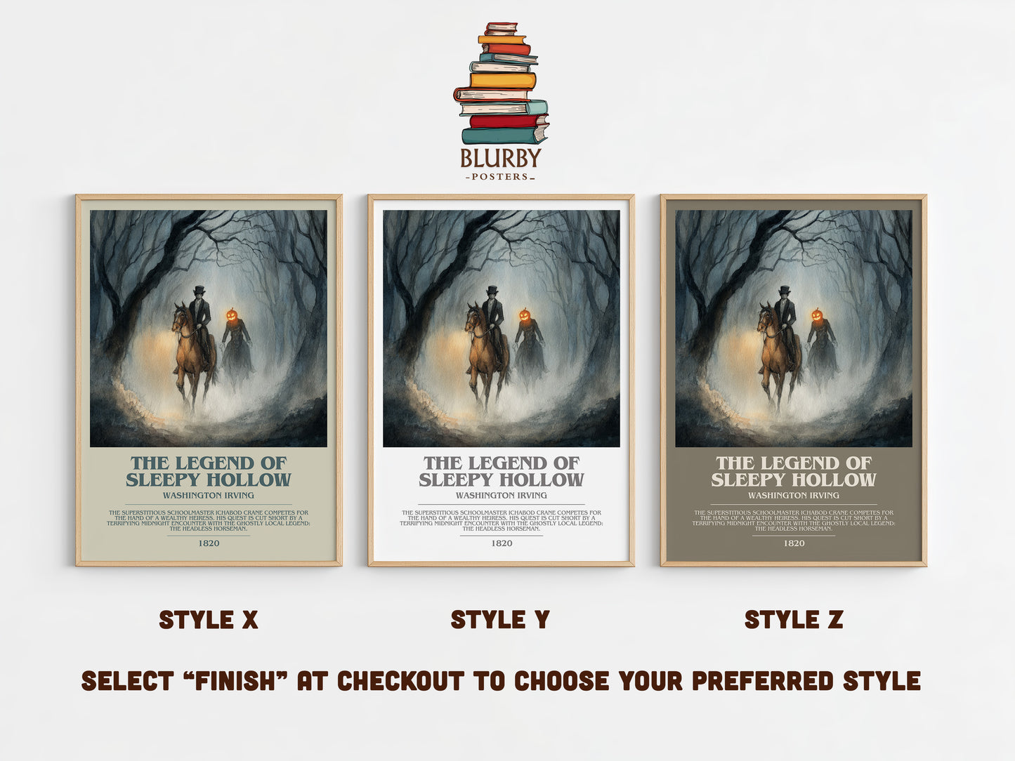 The Legend Of Sleepy Hollow bookish print in frame leaning in hallway – gothic wall art