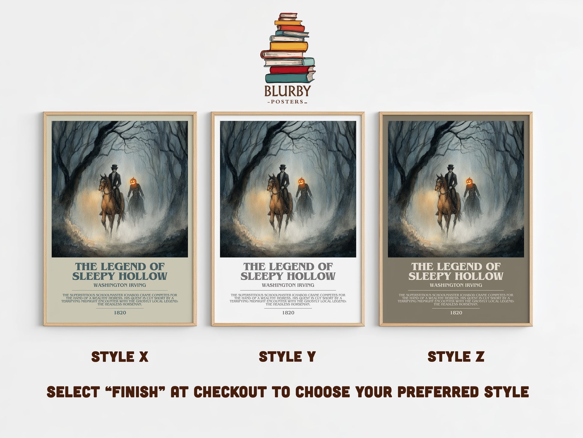 The Legend Of Sleepy Hollow bookish print in frame leaning in hallway – gothic wall art