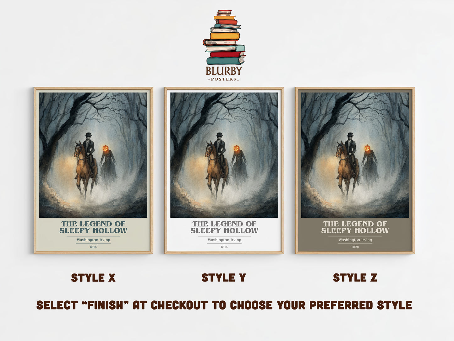 The Legend Of Sleepy Hollow book cover print in frame leaning in hallway – gothic wall art