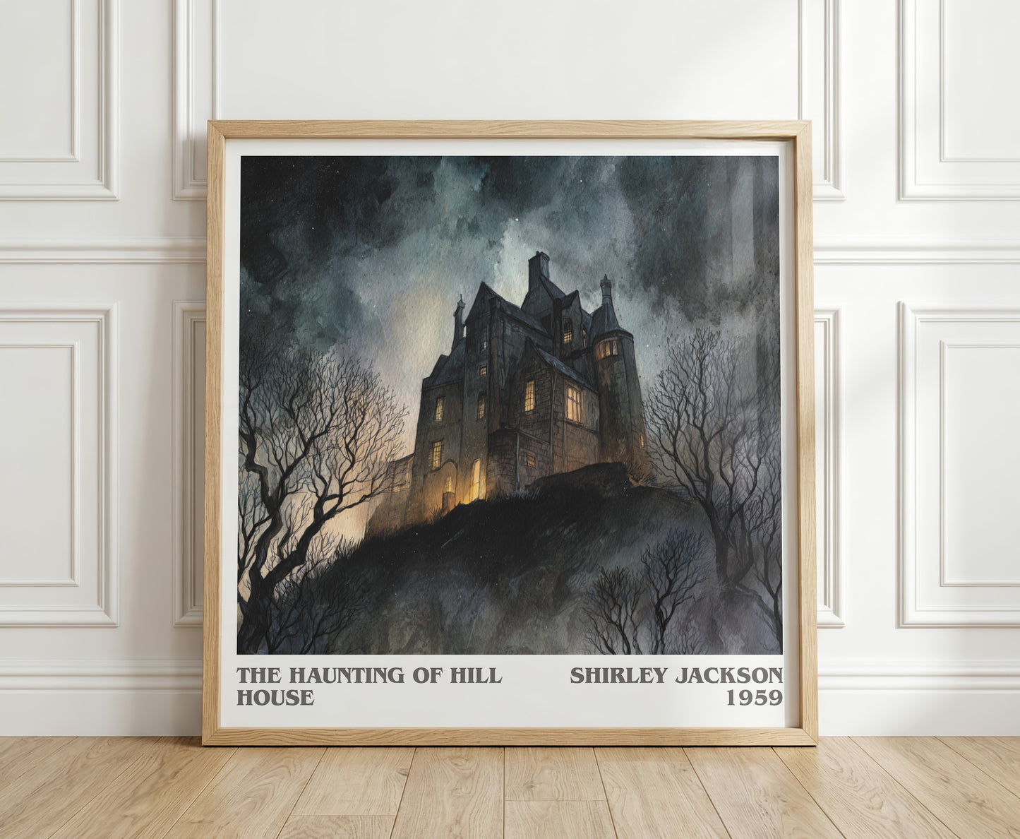 The Haunting of Hill House literary print in frame leaning in hallway – horror wall art