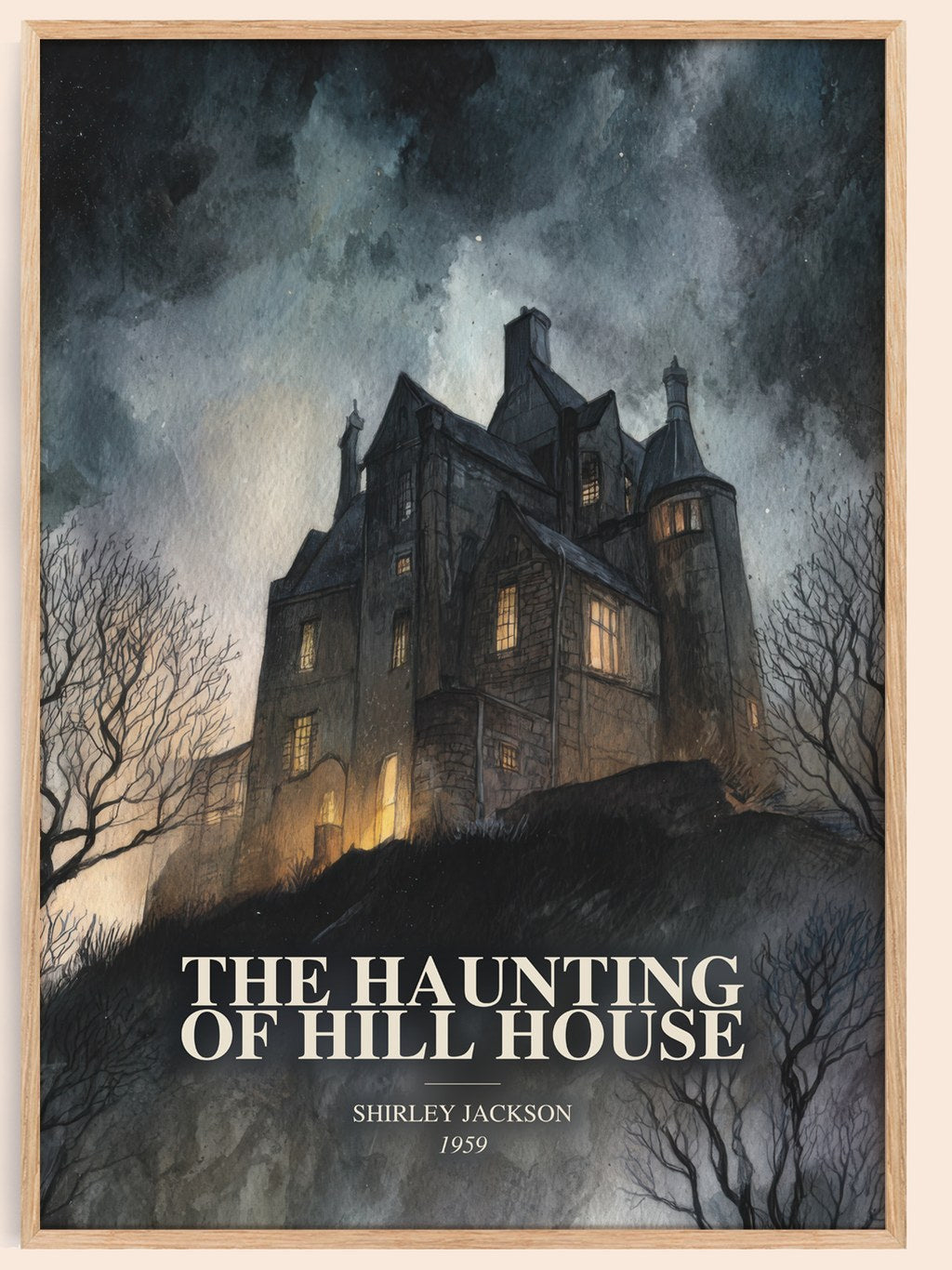 The Haunting Of Hill House watercolour book poster by Shirley Jackson – framed literary art print
