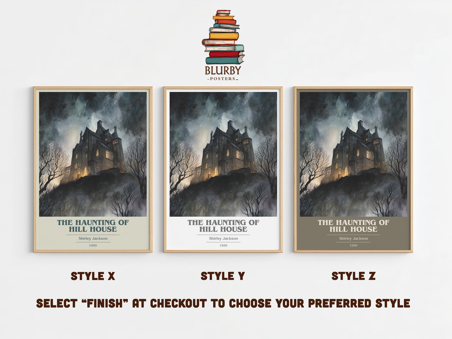The Haunting of Hill House book cover print in frame leaning in hallway – horror wall art