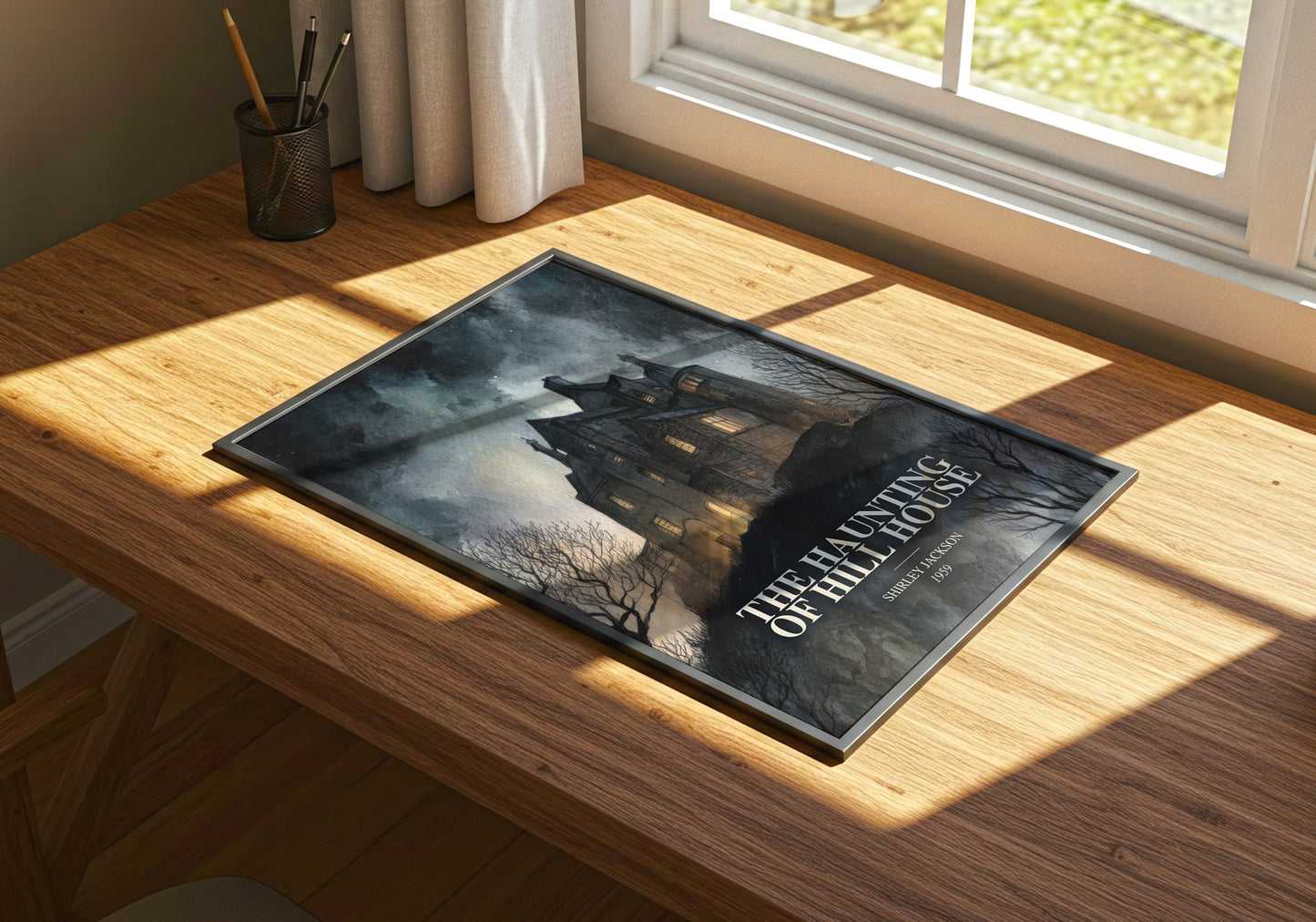 The Haunting Of Hill House watercolour book poster framed on wall – gothic wall art