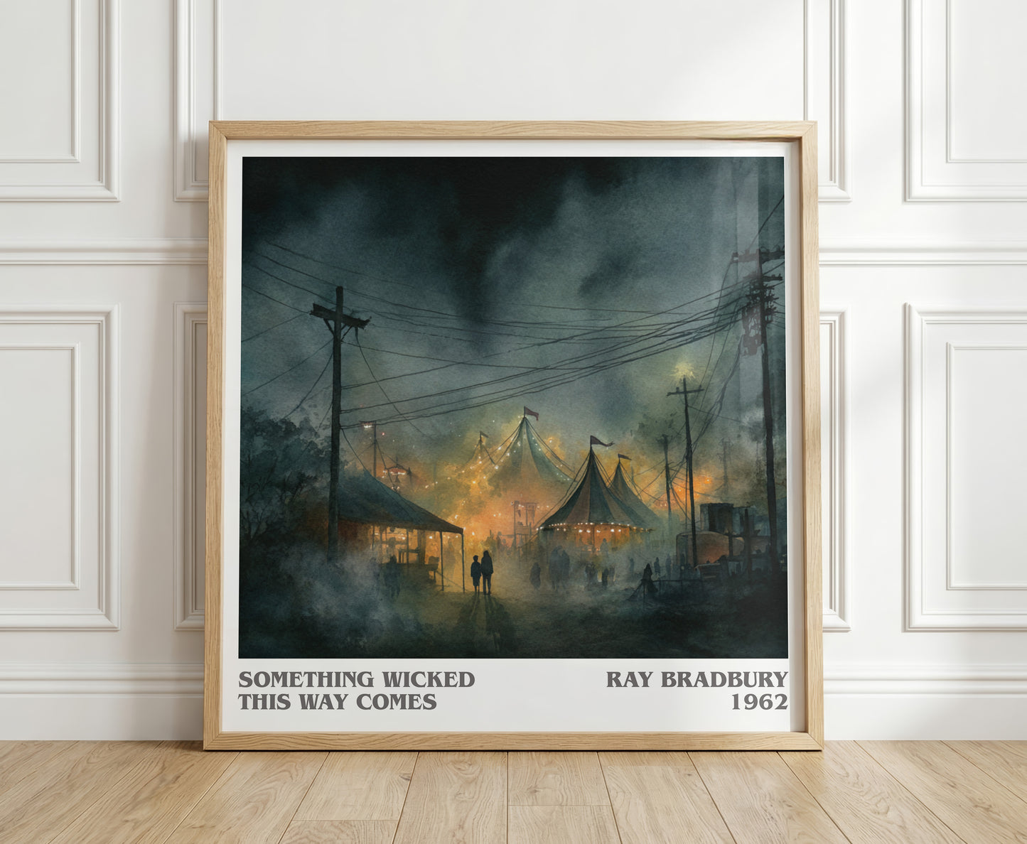 Something Wicked this Way Comes literary print in frame leaning in hallway – horror wall art