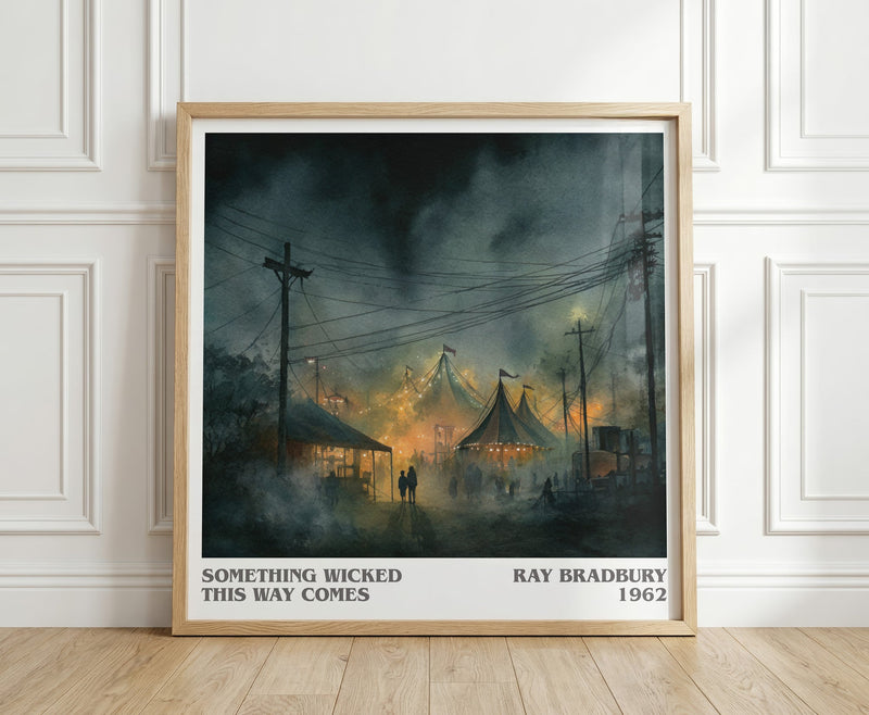 Something Wicked this Way Comes literary print in frame leaning in hallway – horror wall art