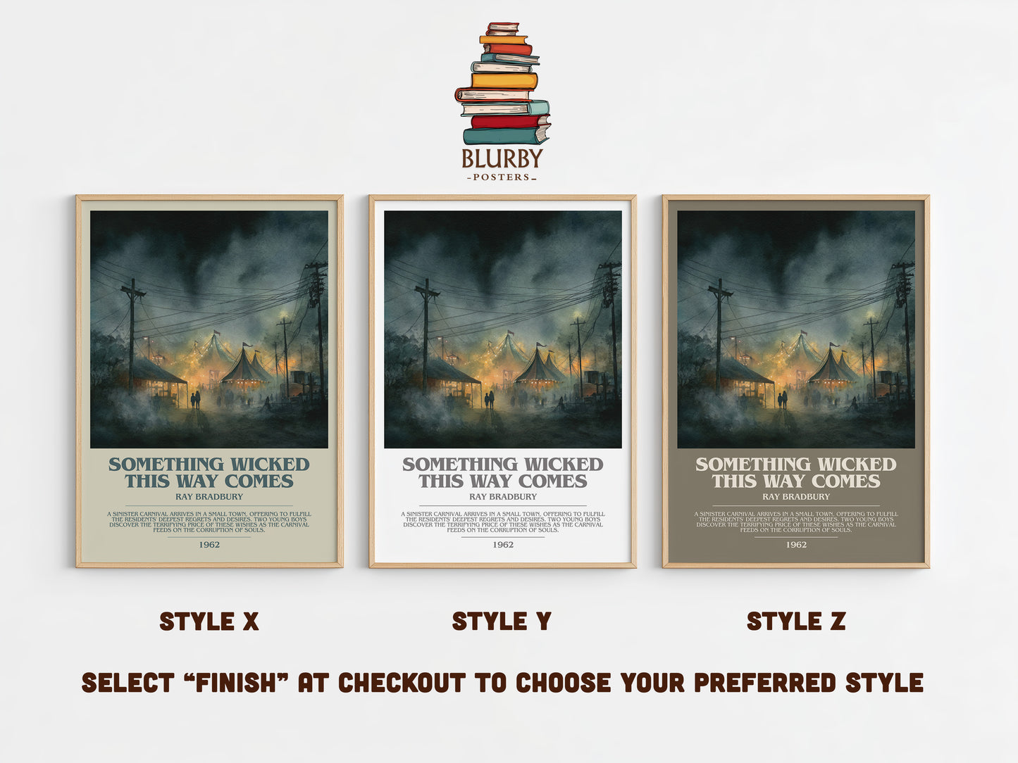 Something Wicked this Way Comes bookish print in frame leaning in hallway – horror wall art