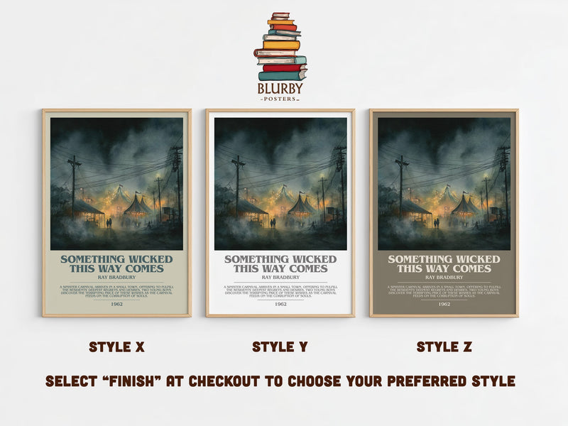 Something Wicked this Way Comes bookish print in frame leaning in hallway – horror wall art