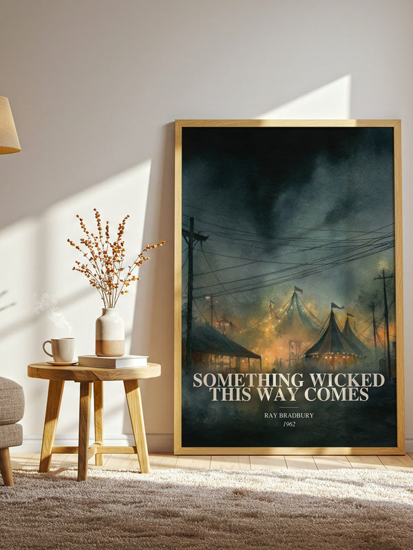 Something Wicked This Way Comes watercolour print in frame leaning in hallway – fantasy wall art