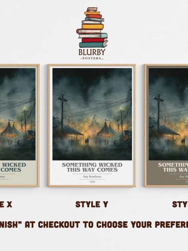 Something Wicked this Way Comes book cover print in frame leaning in hallway – horror wall art