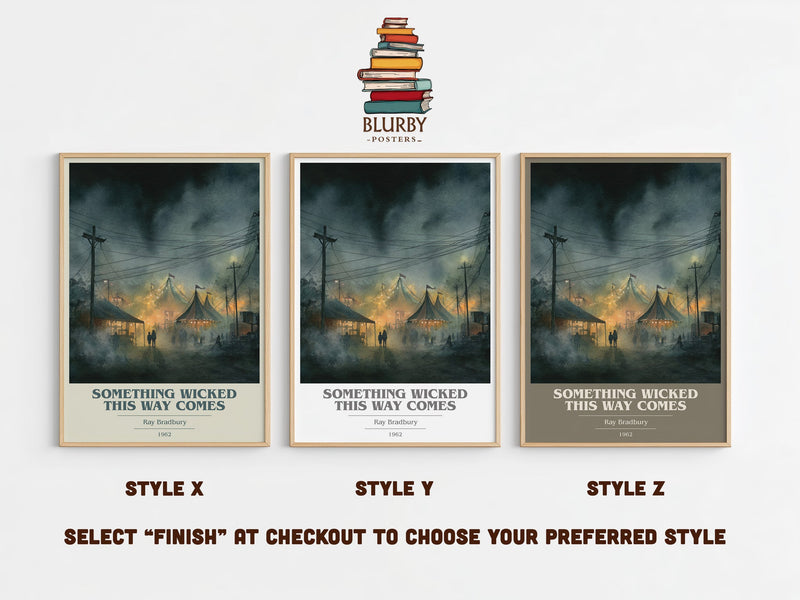 Something Wicked this Way Comes book cover print in frame leaning in hallway – horror wall art
