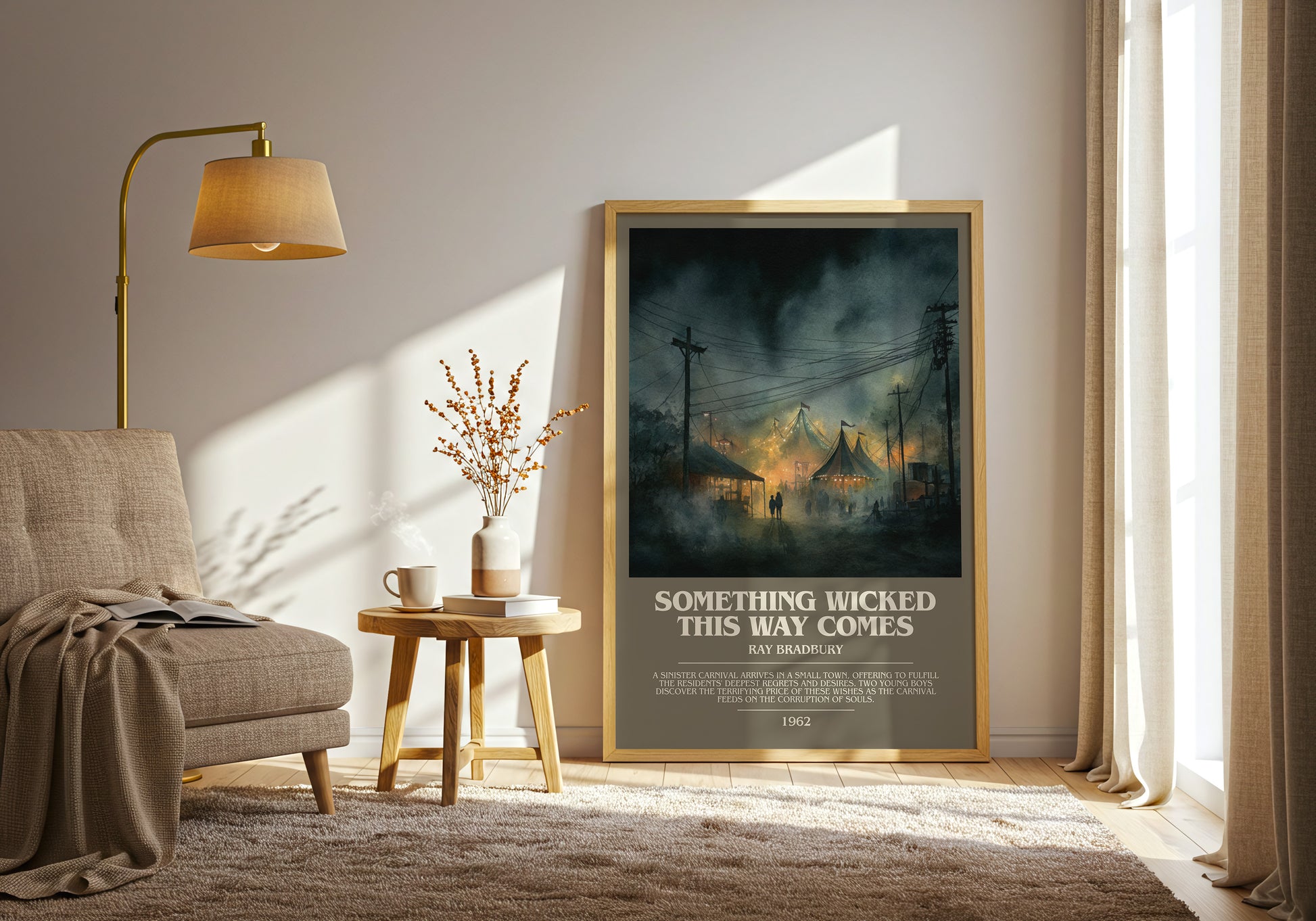 Something Wicked this Way Comes bookish print framed by window – literary home decor