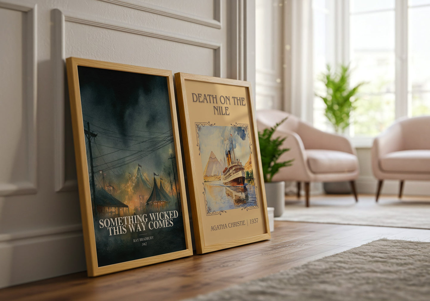 Something Wicked This Way Comes watercolour print framed by window – literary home decor