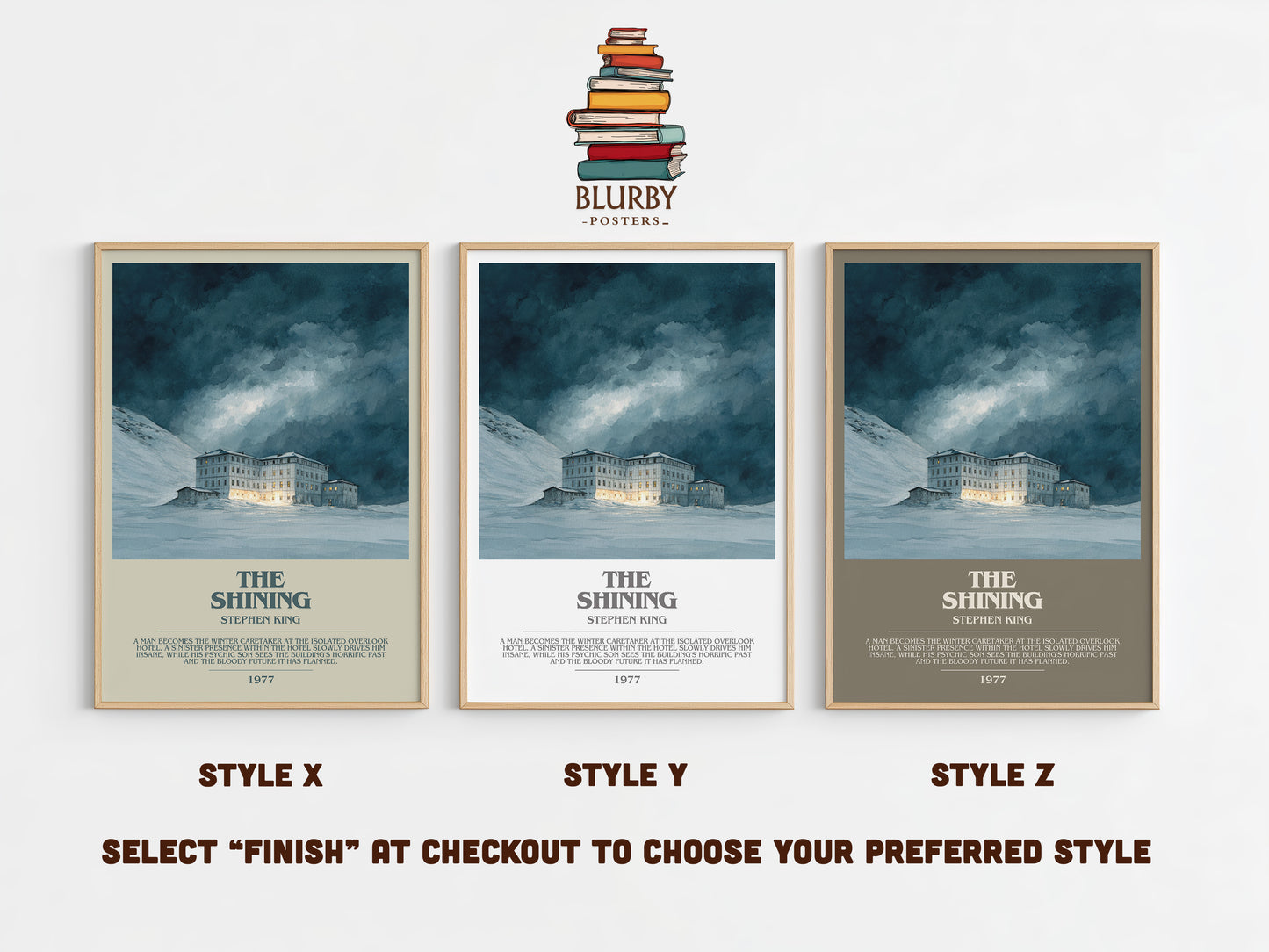 The Shining bookish print in frame leaning in hallway – horror wall art