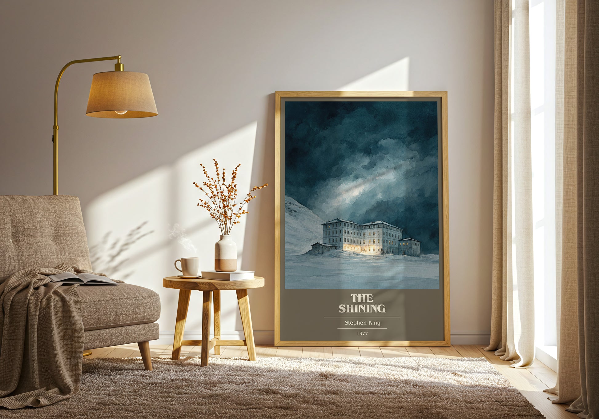 The Shining book cover print framed by window – literary home decor
