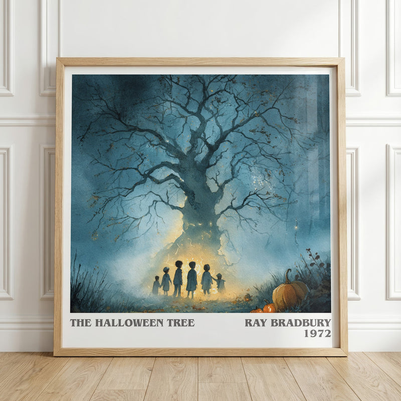The Halloween Tree literary print in frame leaning in hallway – childrens wall art