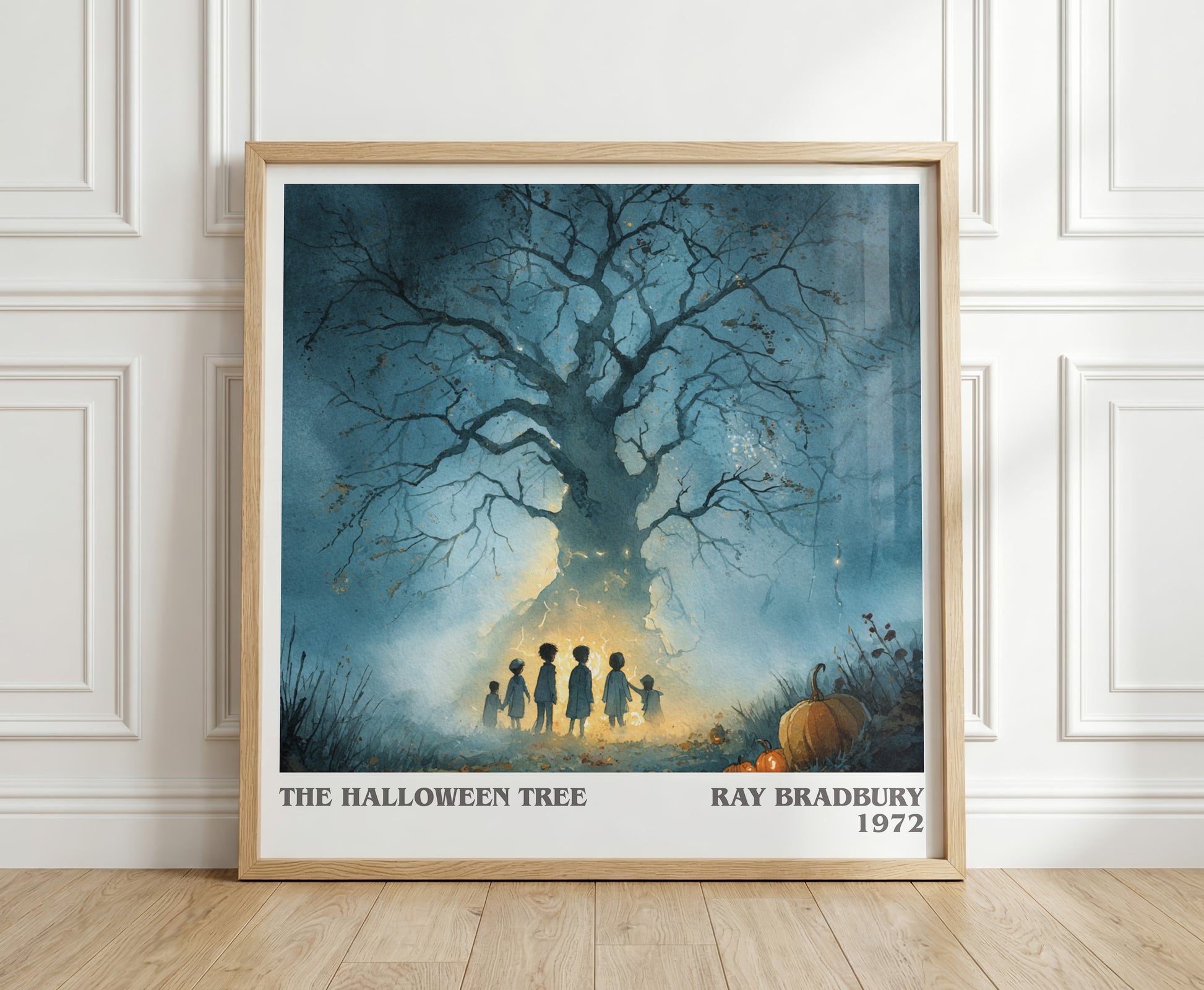 The Halloween Tree literary print in frame leaning in hallway – childrens wall art