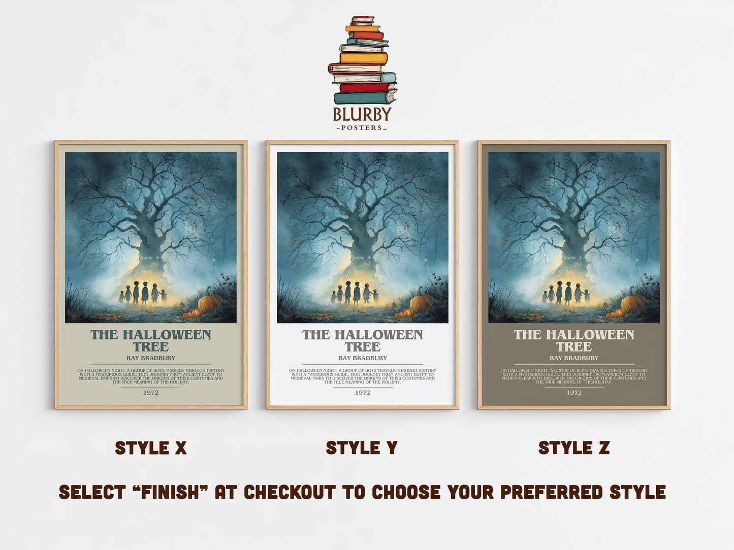 The Halloween Tree bookish print in frame leaning in hallway – childrens wall art