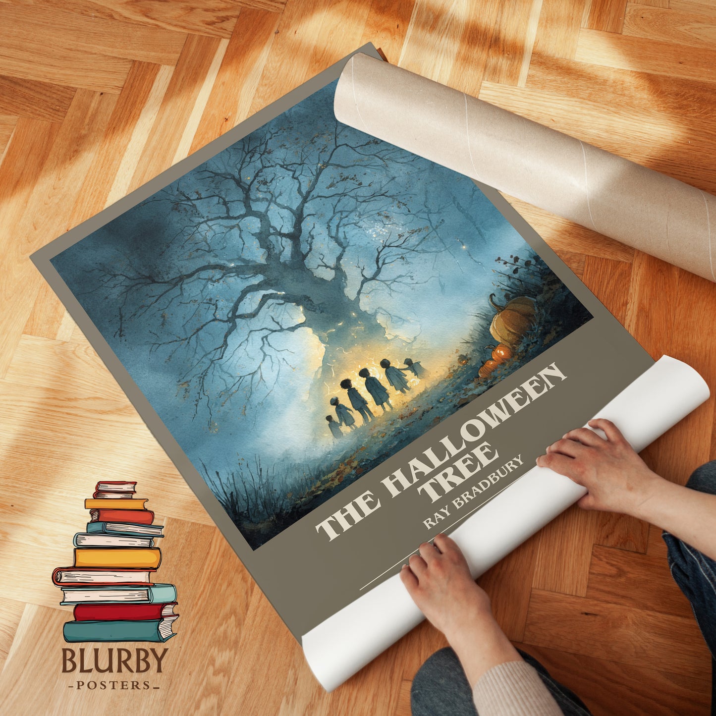 The Halloween Tree bookish print on bookshelf – Ray Bradbury fan gift