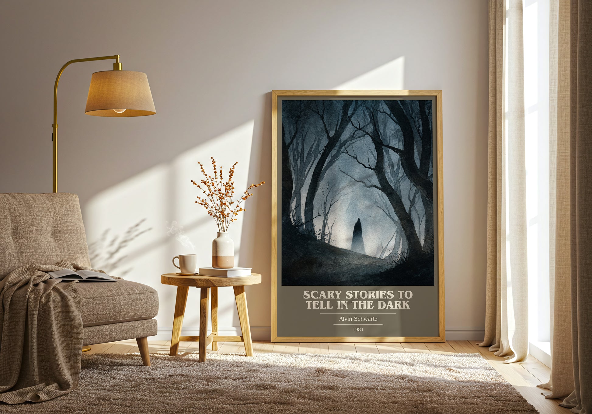 More Scary Stories to Tell in the Dark book cover print framed by window – literary home decor