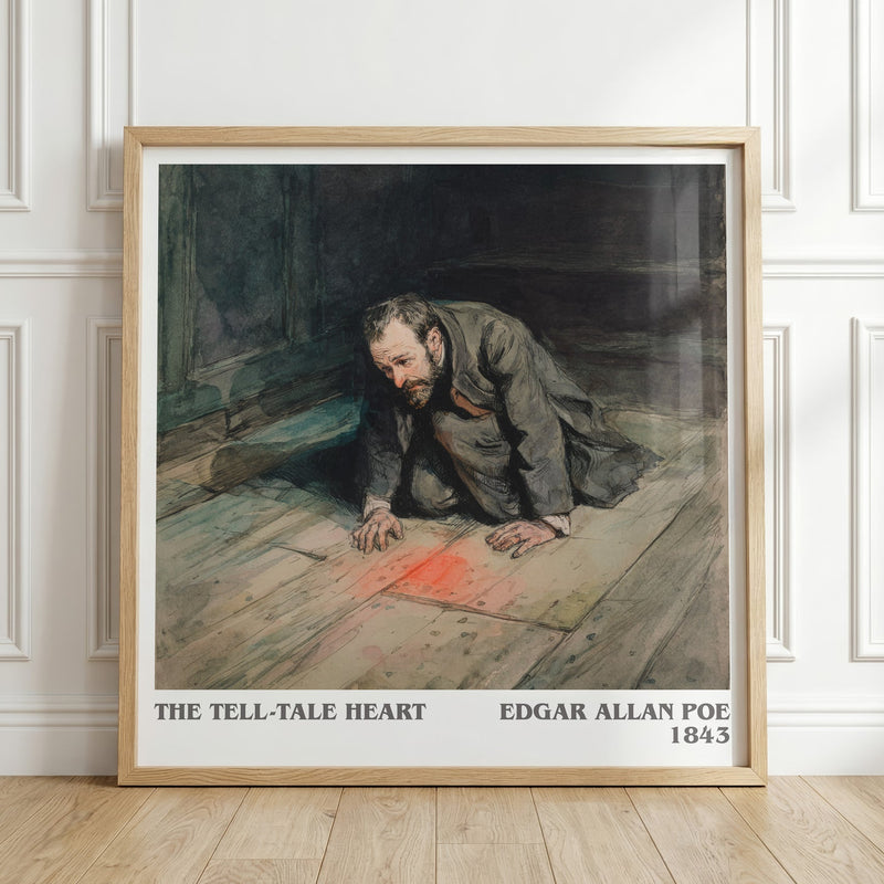 The Tell-Tale Heart literary print in frame leaning in hallway – gothic wall art