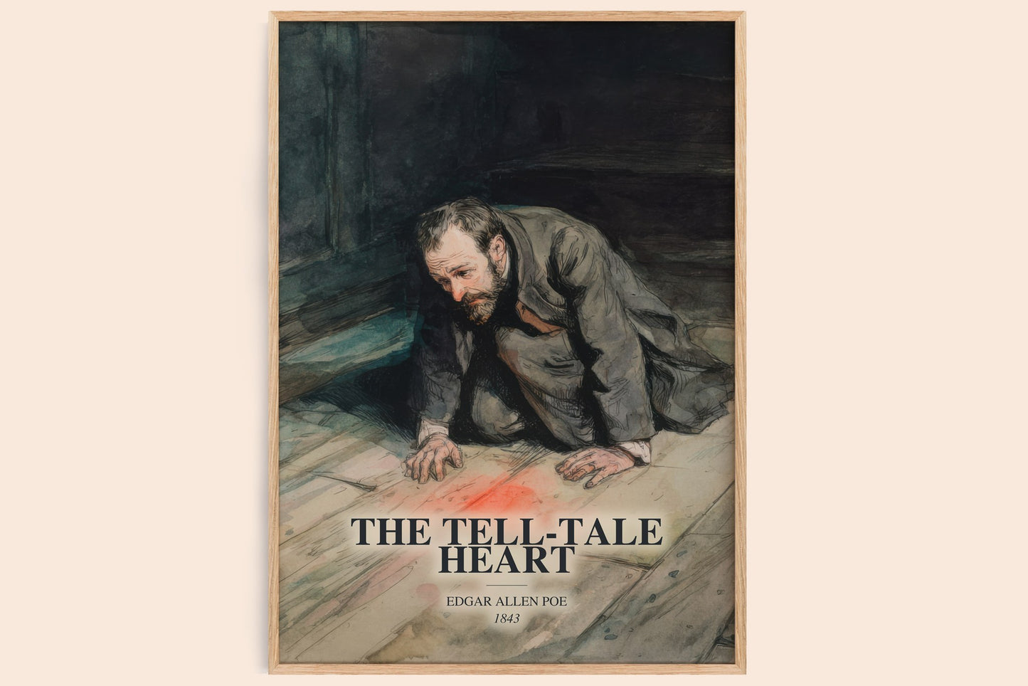 The Tell-Tale Heart watercolour book poster by Edgar Allen Poe – framed literary art print