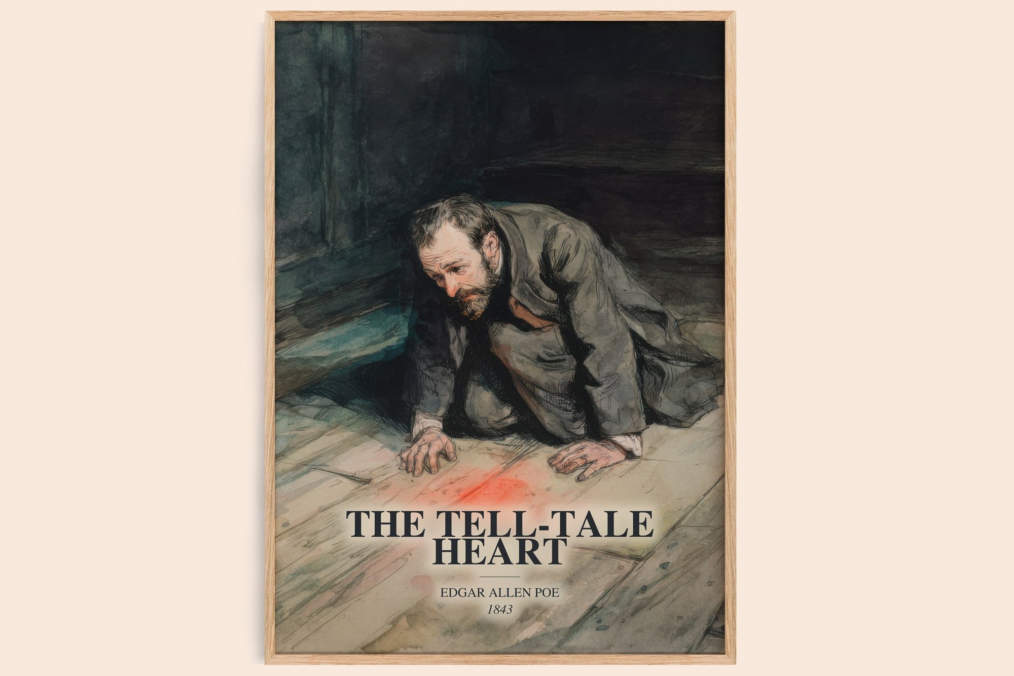 The Tell-Tale Heart watercolour book poster by Edgar Allen Poe – framed literary art print