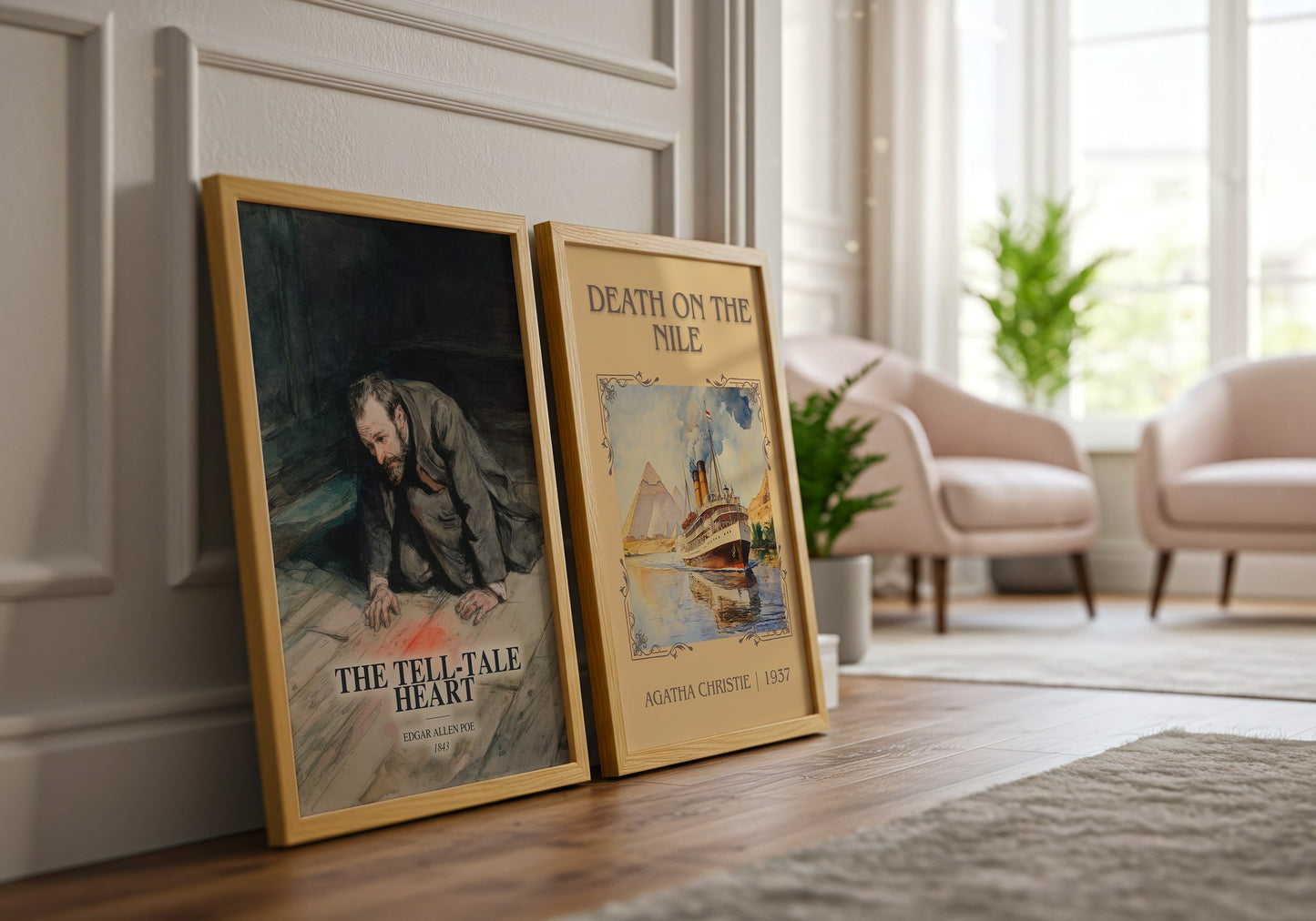 The Tell-Tale Heart watercolour print framed by window – literary home decor
