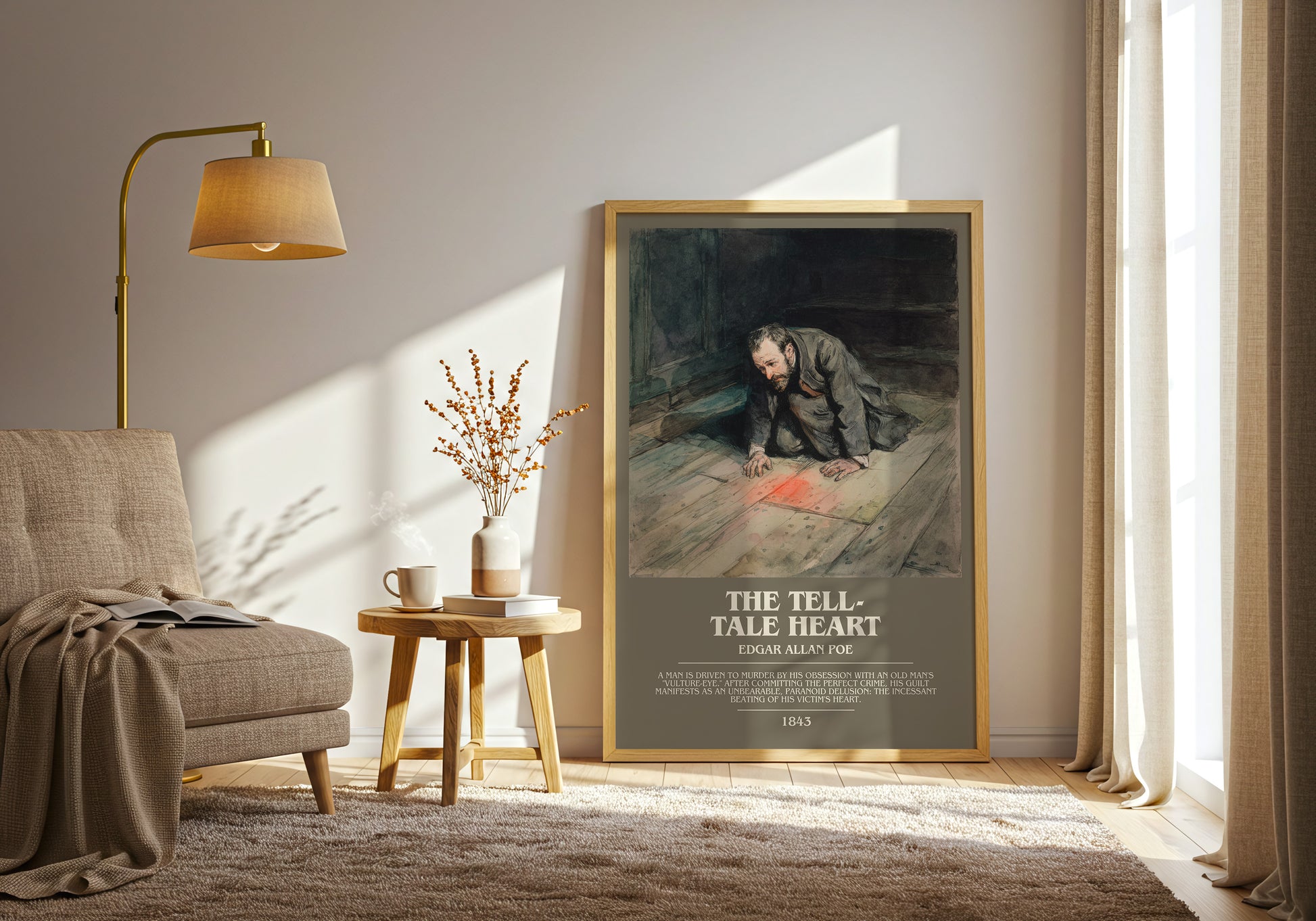 The Tell-Tale Heart bookish print framed by window – literary home decor