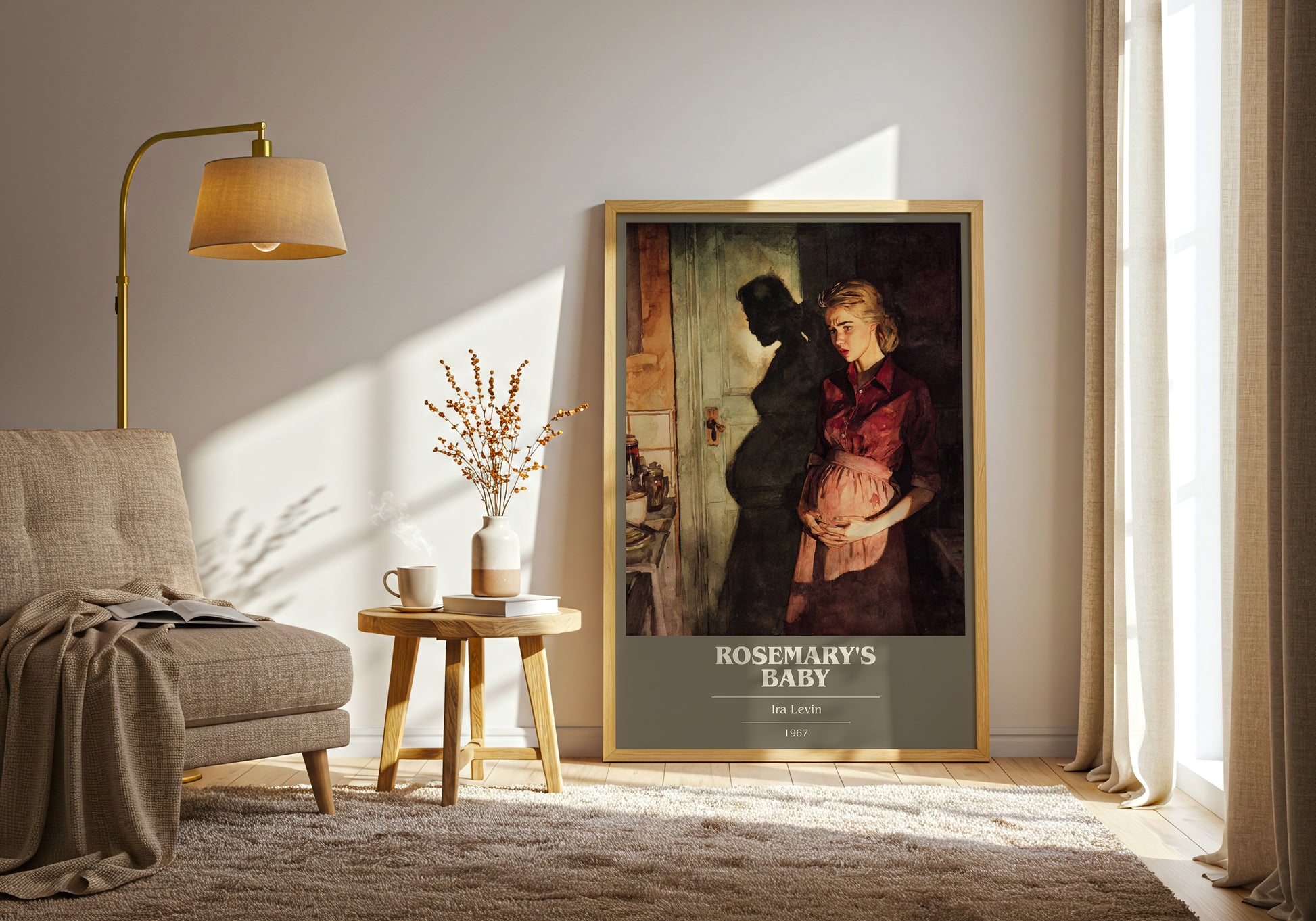 Rosemary's Baby book cover print framed by window – literary home decor