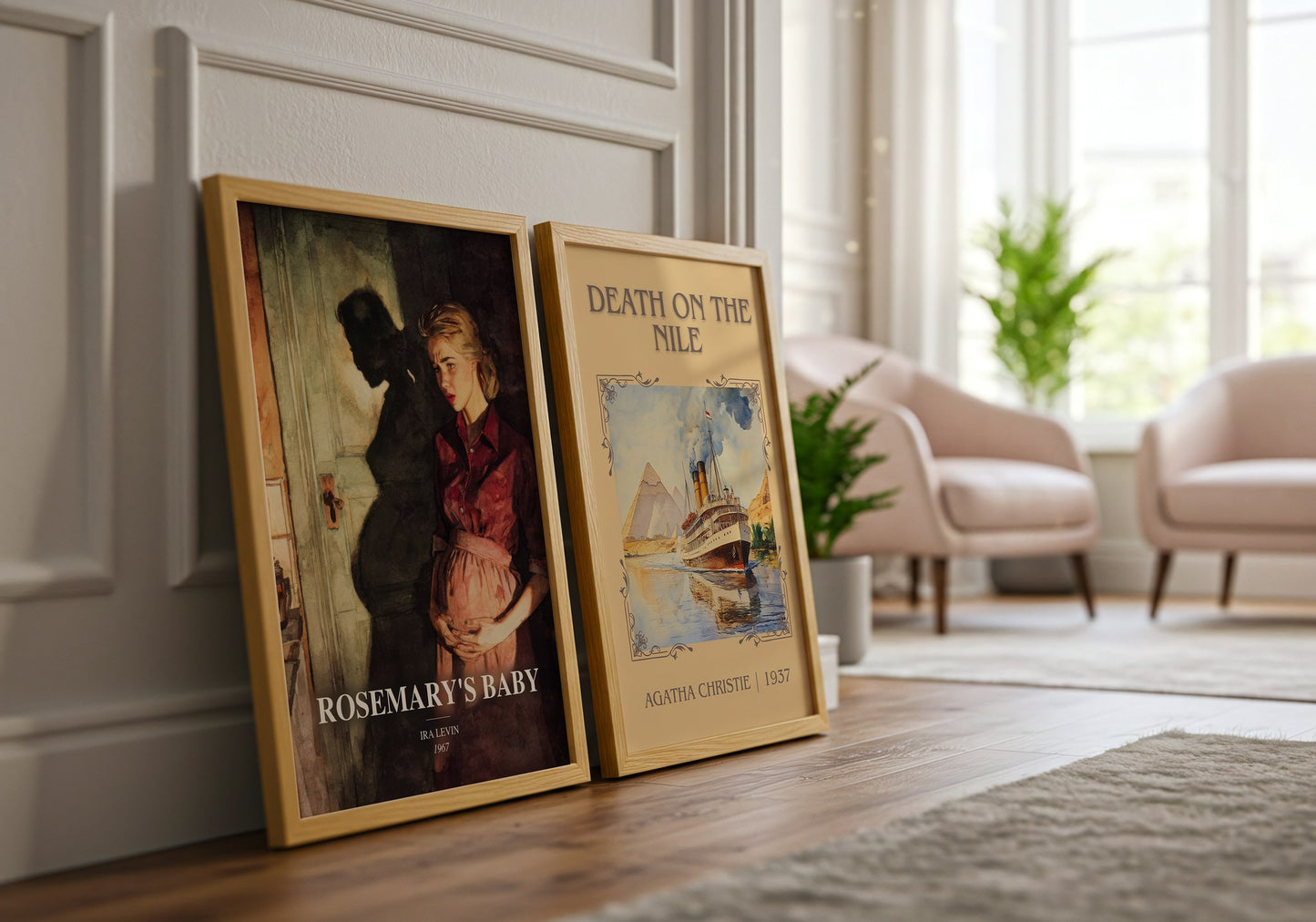 Rosemary'S Baby watercolour print framed by window – literary home decor
