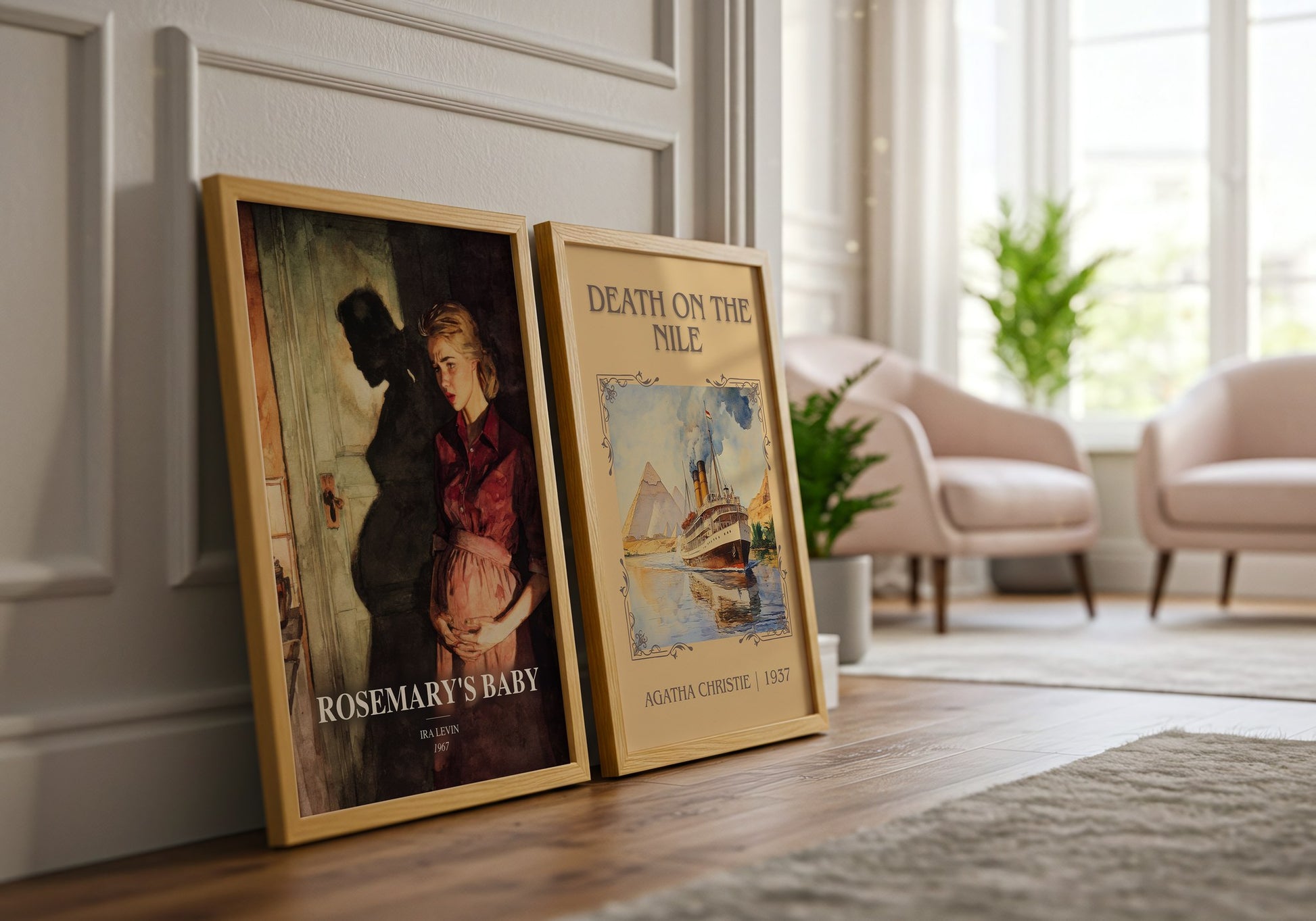 Rosemary'S Baby watercolour print framed by window – literary home decor